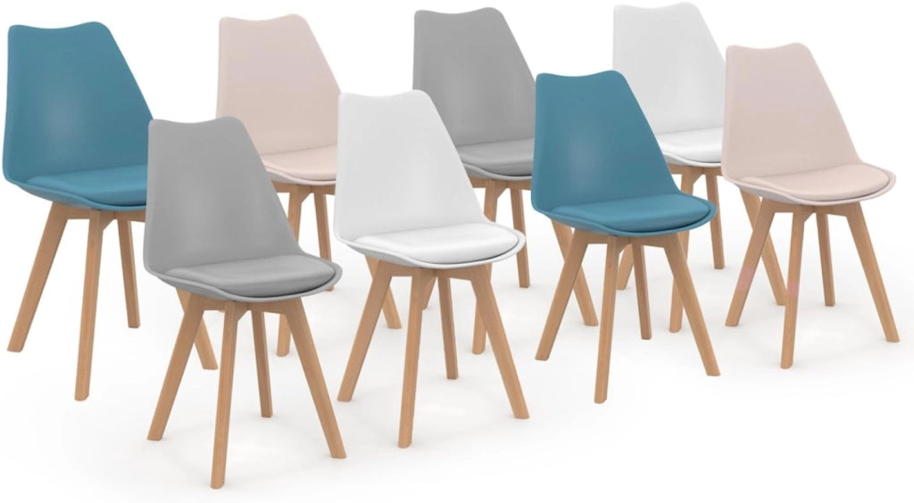 Set di 8 sedie scandinave SARA mix rosa pastello x2, bianco x2, grigio chiaro x2, blu x2