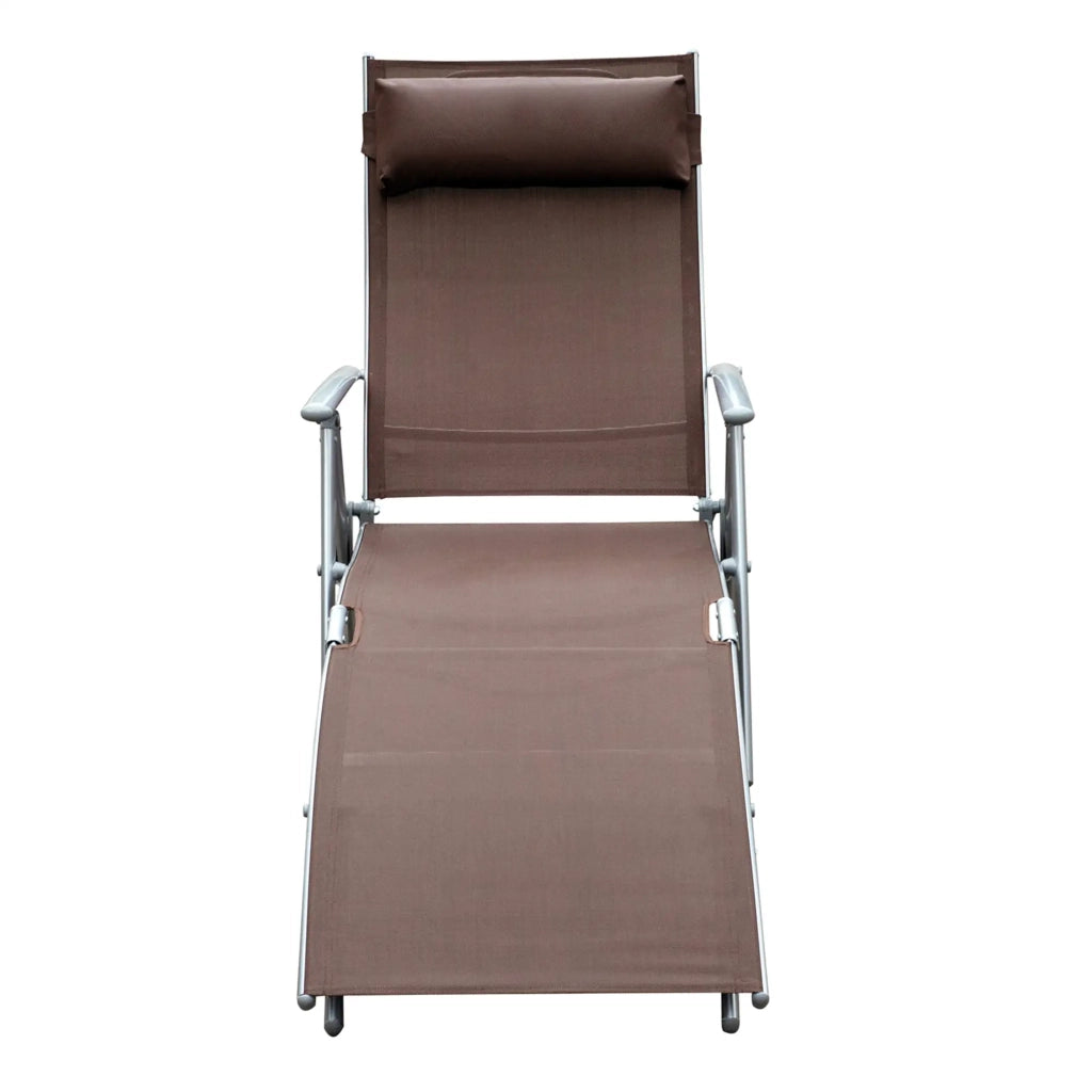 Lettino Prendisole Relax Reclinabile Pieghevole Telaio in Metallo Marrone 137x63.5x100.5 cm