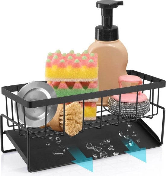 Organizzatore per la vasca da bagno con contenitore per l'acqua di scolo - Organizzatore per la cucina e la zona da bagno, Acciaio Inossidabile, Supporto per asciugamani, Previene l'accumulo d'acqua