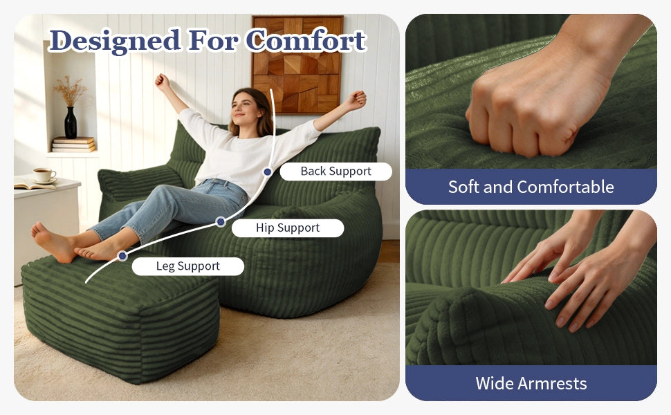 Poltrona Sacco Doppia con Pouf ¨C MINIMAL ¨C Tessuto, Soggiorno e Camera