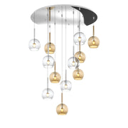Lampadario Contemporaneo Future Metallo Cromo Vetro Trasp-Ambra 12 Luci E27