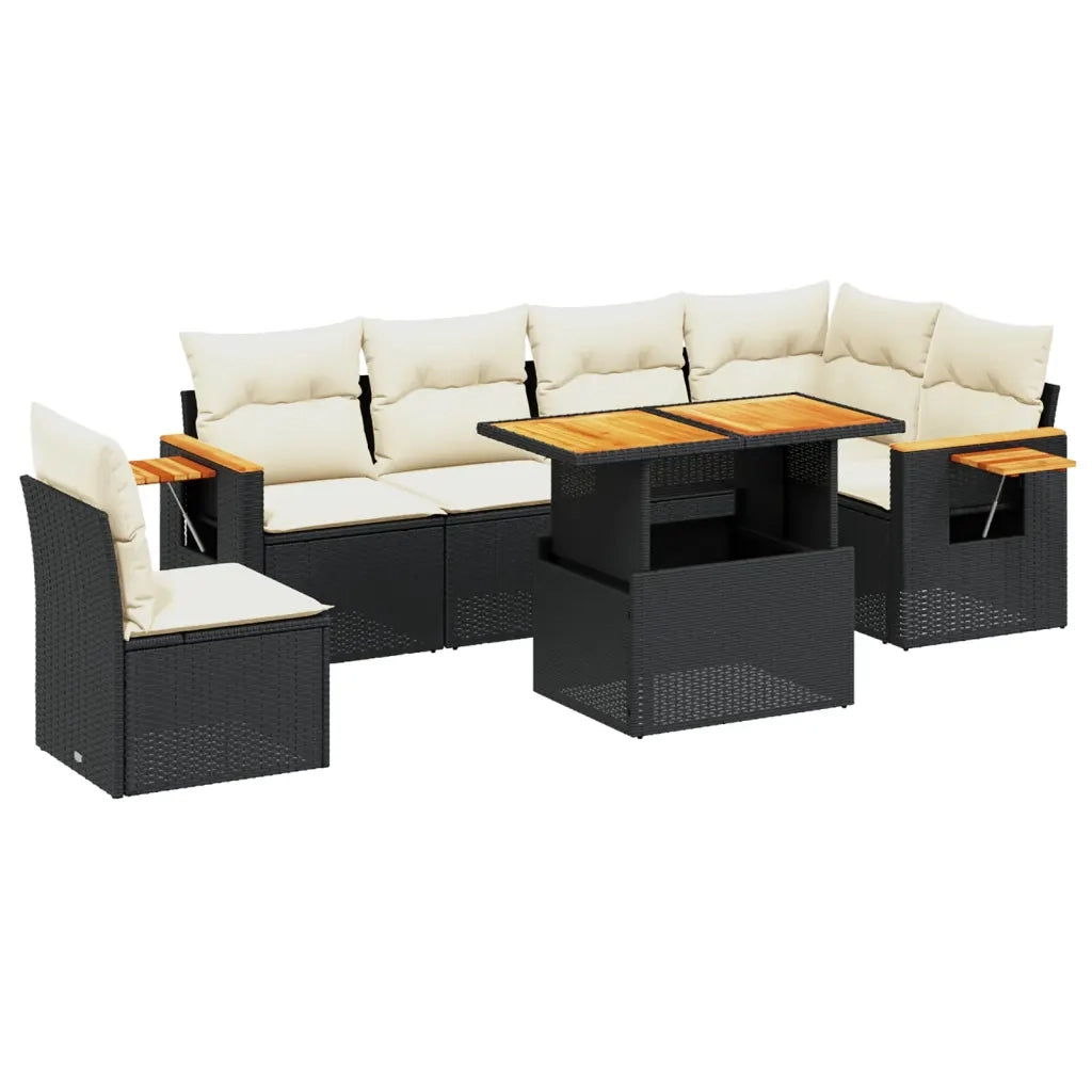 Set Divani da Giardino con Cuscini 7pz Nero Polyrattancod mxl 92768