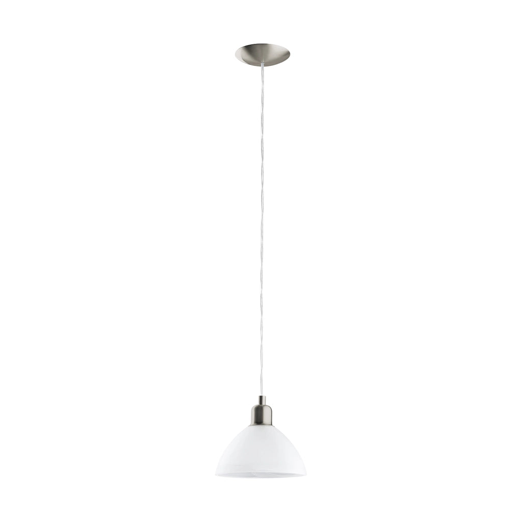 Lampadario A Sospensione Moderno Brenda Acciaio Nichel Vetro 1 Luce E27