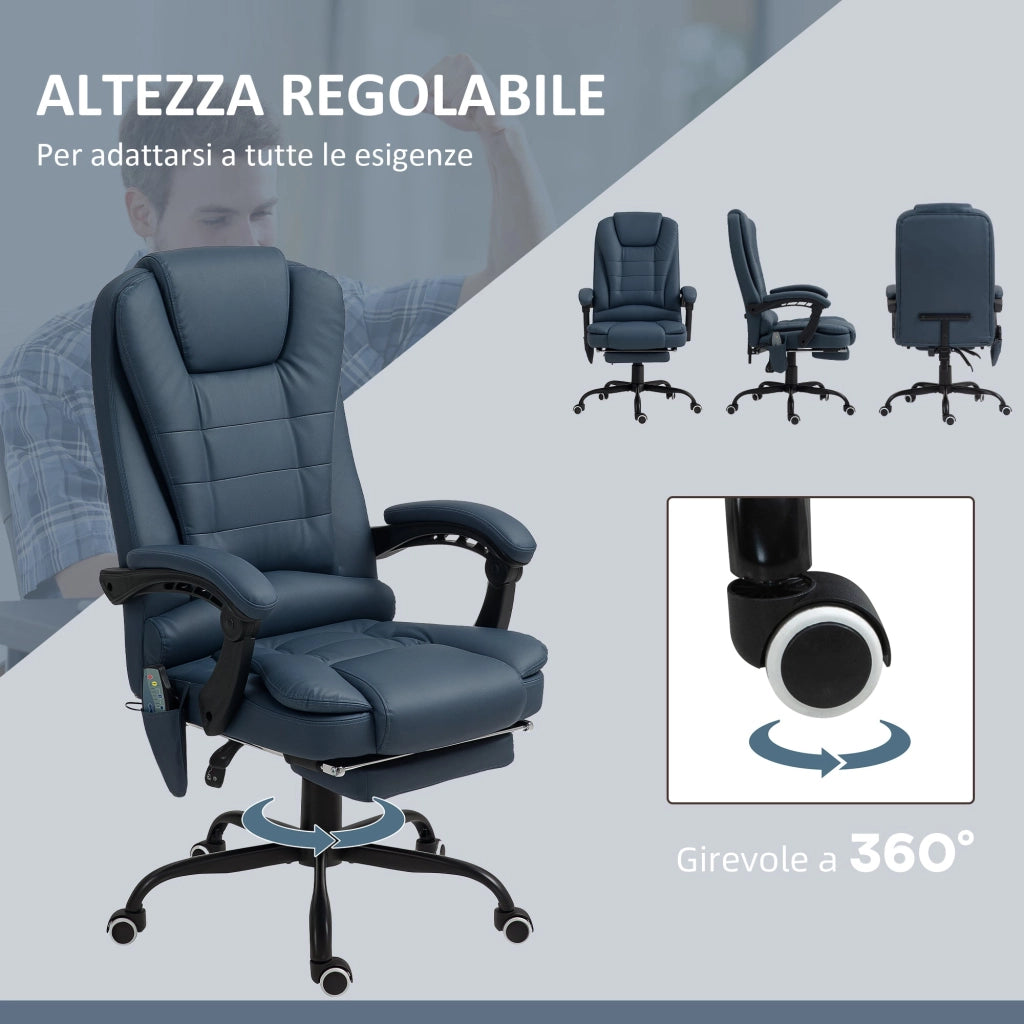 Sedia Operativa da Ufficio con 7 Punti Massaggianti e Poggiapiedi Blu