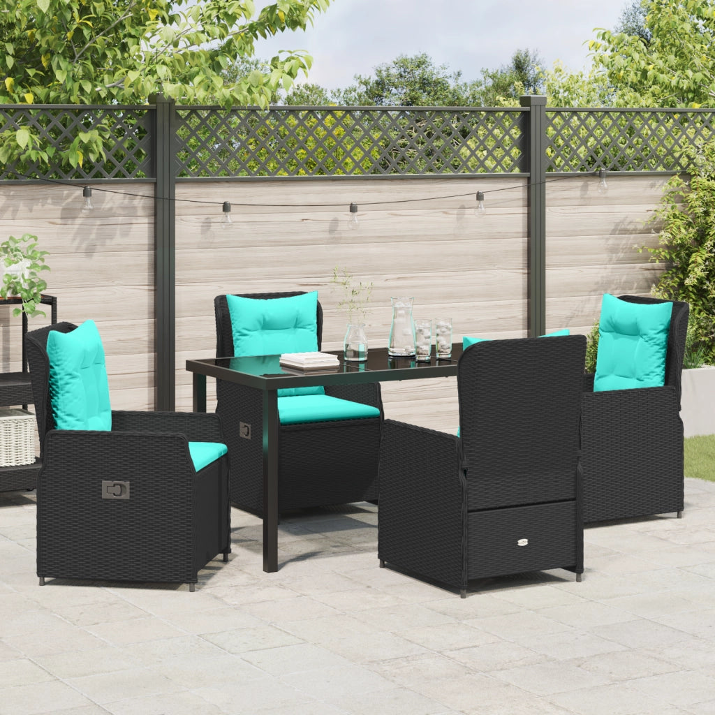 Set da Pranzo da Giardino 5 Pezzi Nero Polyrattan