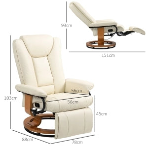 Poltrona relax girevole con funzione reclinabile e poggiapiedi in ecopelle Cream White