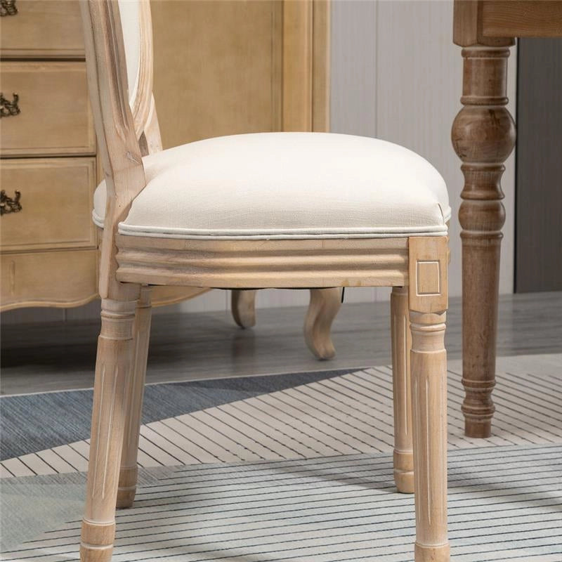 SET 2 SEDIE IMBOTTITE PER SOGGIORNO STILE VINTAGE RETRO IN LEGNO E TESSUTO BIANCO