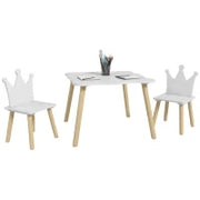 Set Tavolo e 2 Sedie per Bambini con Schienale a Corona, Età 3-6 Anni, Bianco