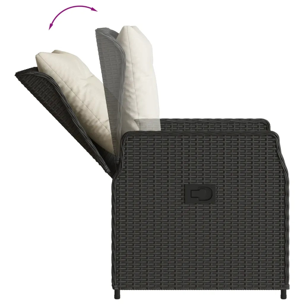 Set da Pranzo da Giardino 3 pz | Set Salotto da Giardino con Cuscini Nero in Polyrattan