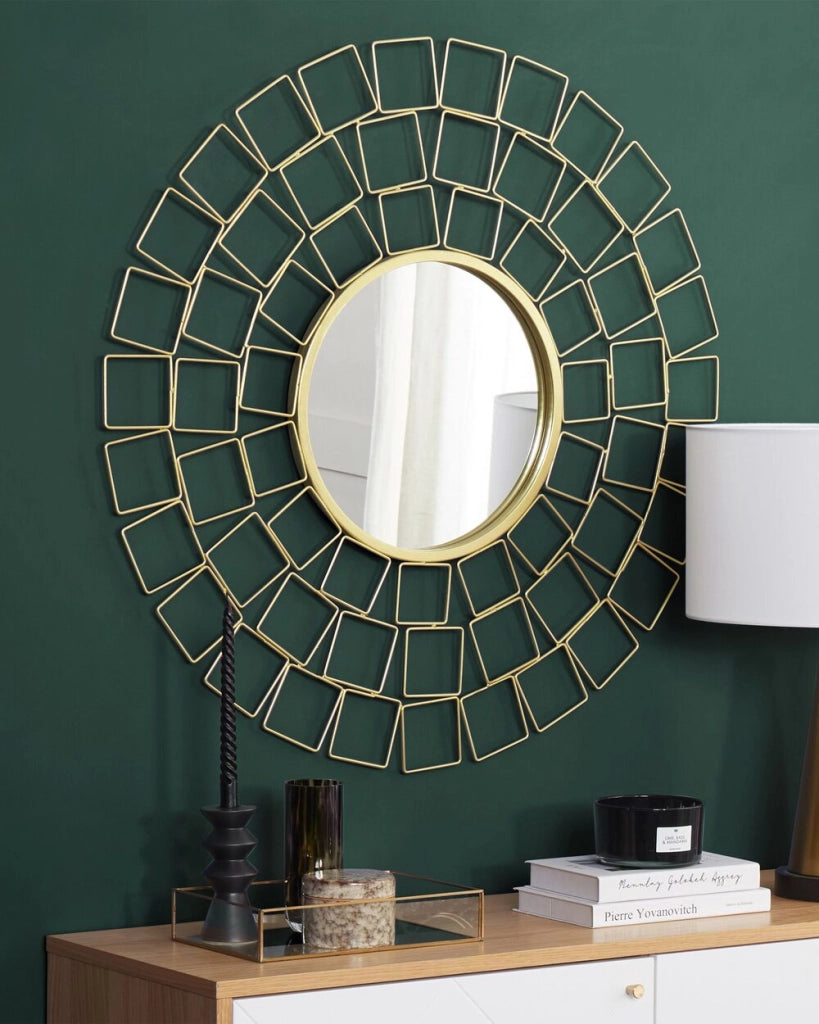 Specchio da parete da parete dorato 90 cm rotondo vintage Hollywood