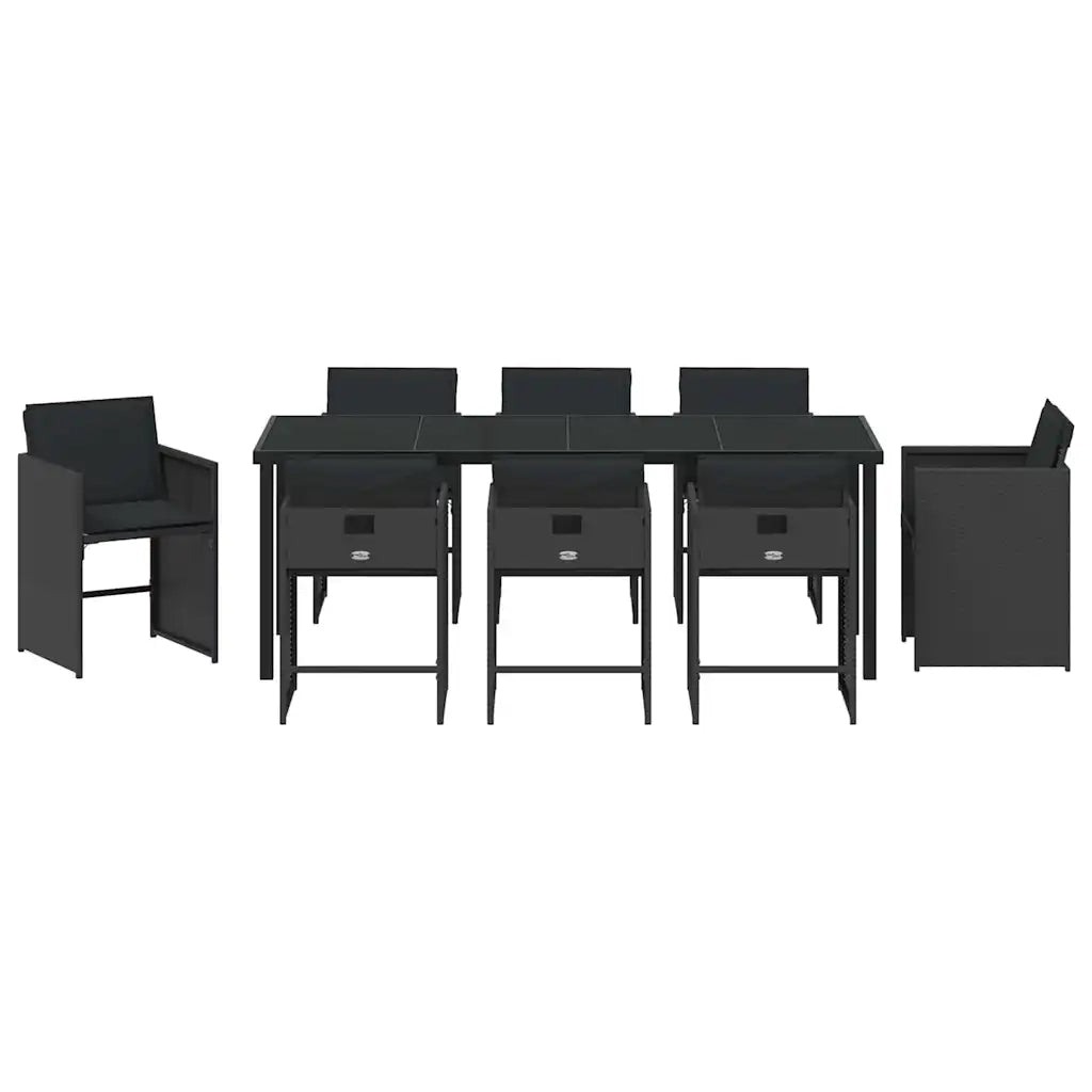 Set da Pranzo per Giardino 9 pcs Nero polyrattan 3380692