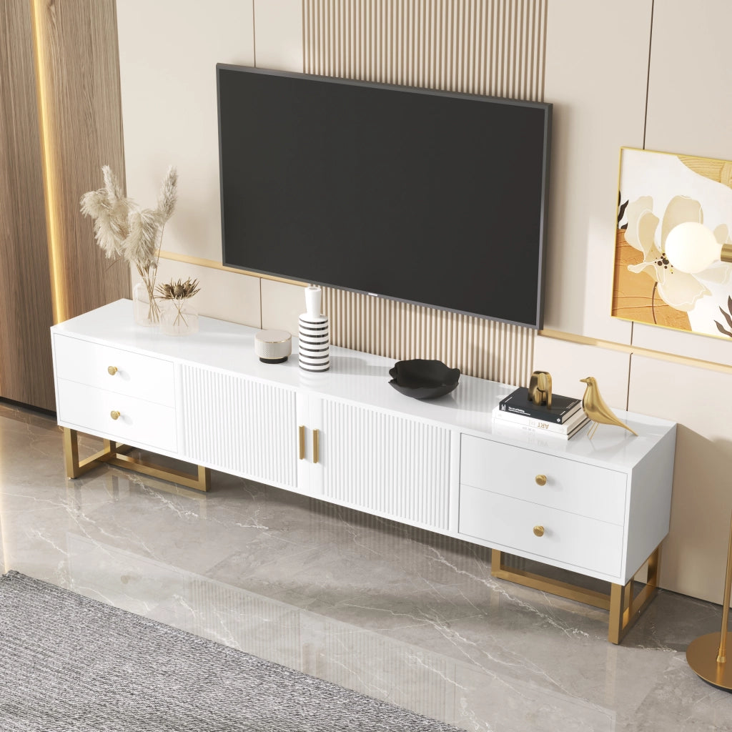 Mobile TV con 4 Cassetti e 2 Ante e Cerniere Ammortizzate; Stile Moderno; 175??30??46 cm; in MDF; Bianco