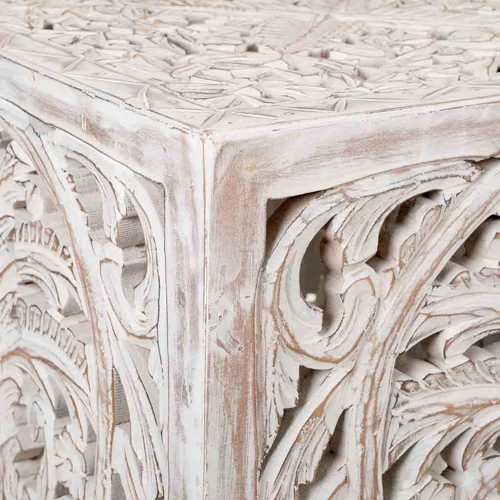 Tavolino in legno bianco fatto a mano 38x38x38h