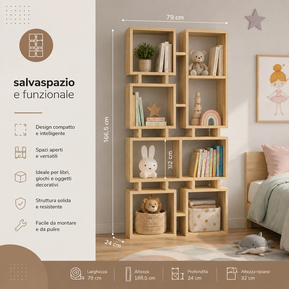 Libreria Moderna 79x24x166,5 cm Scaffalatura 4 Ripiani Quercia