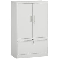 Armadietto da Ufficio 80x40x130 cm con Ripiano Interno e Cassetto in Acciaio Bianco
