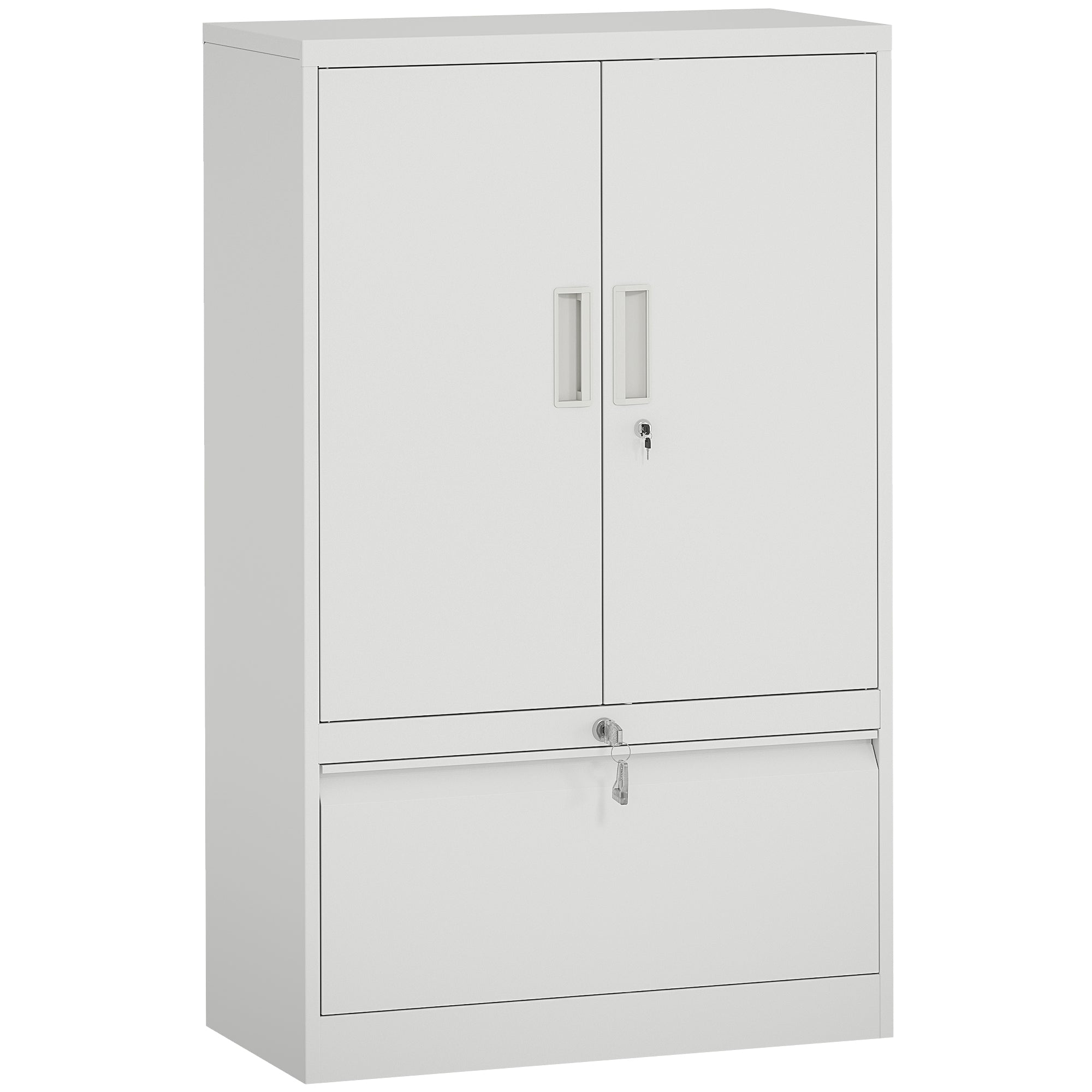 Armadietto da Ufficio 80x40x130 cm con Ripiano Interno e Cassetto in Acciaio Bianco