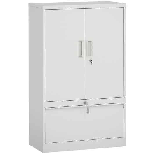 Armadietto da Ufficio 80x40x130 cm con Ripiano Interno e Cassetto in Acciaio Bianco