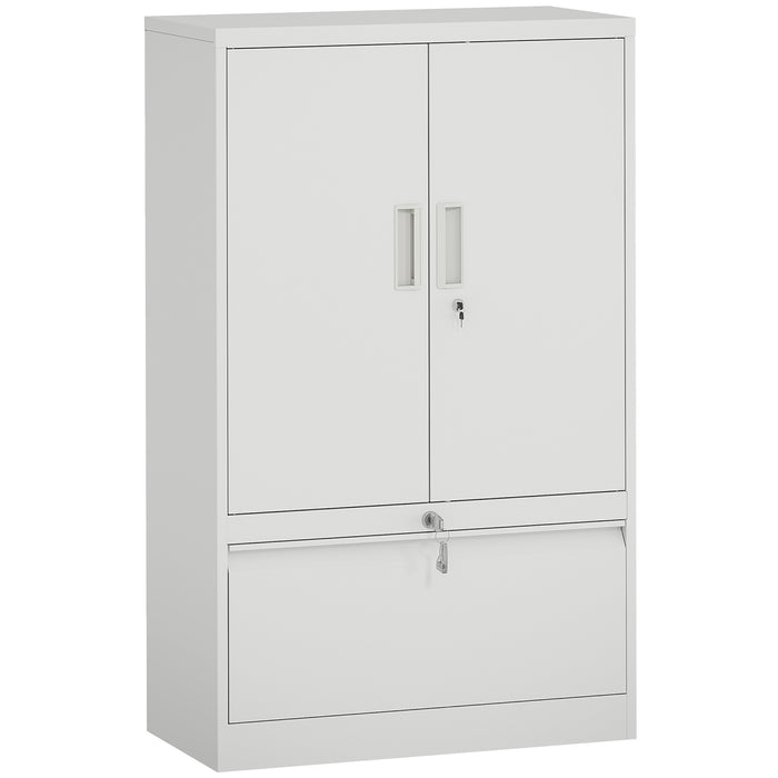 Armadietto da Ufficio 80x40x130 cm con Ripiano Interno e Cassetto in Acciaio Bianco