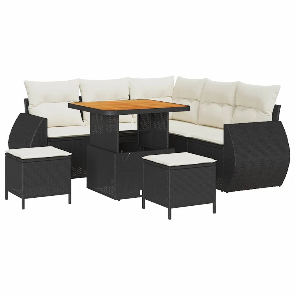 Set Divano da Giardino 8 pcs Nero polyrattan