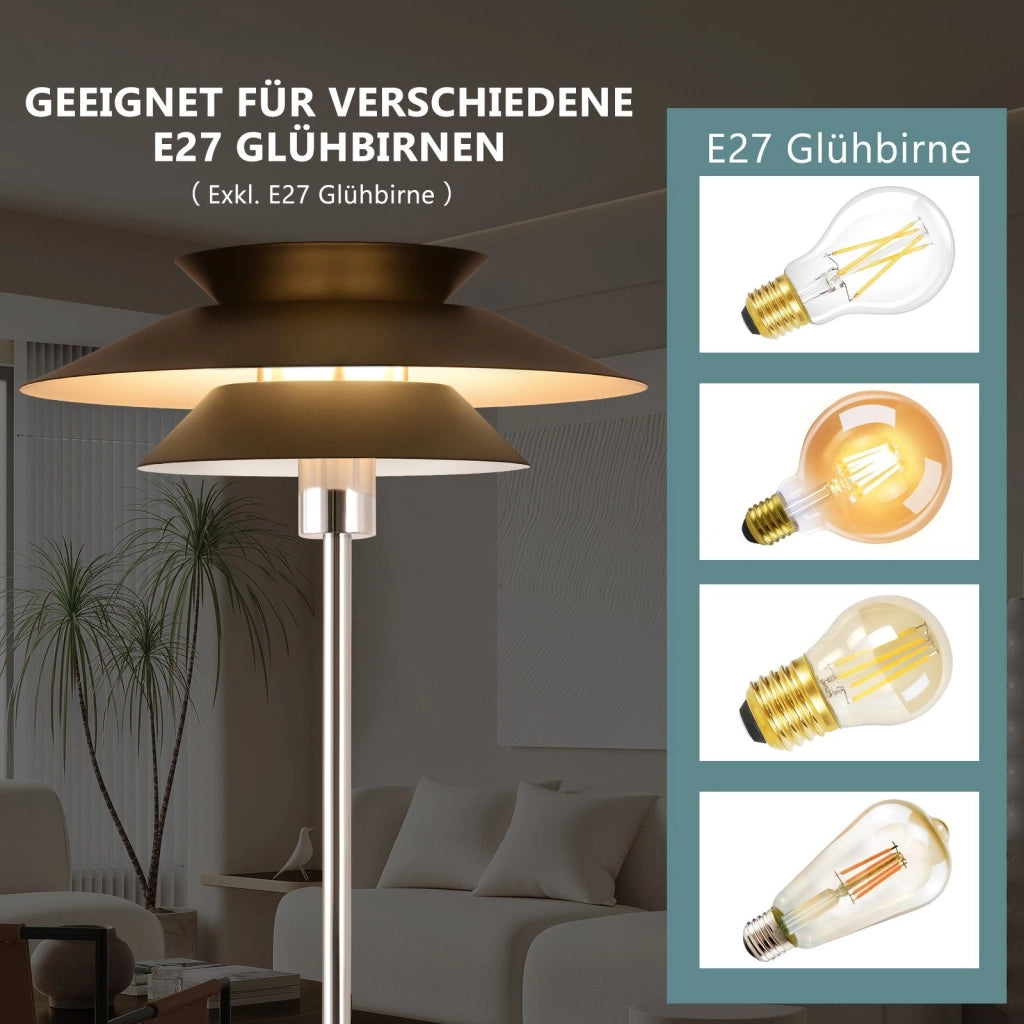 ZMH Lampada da terra vintage nera E27 metallo industriale 145cm interruttore pedale per camera letto ufficio