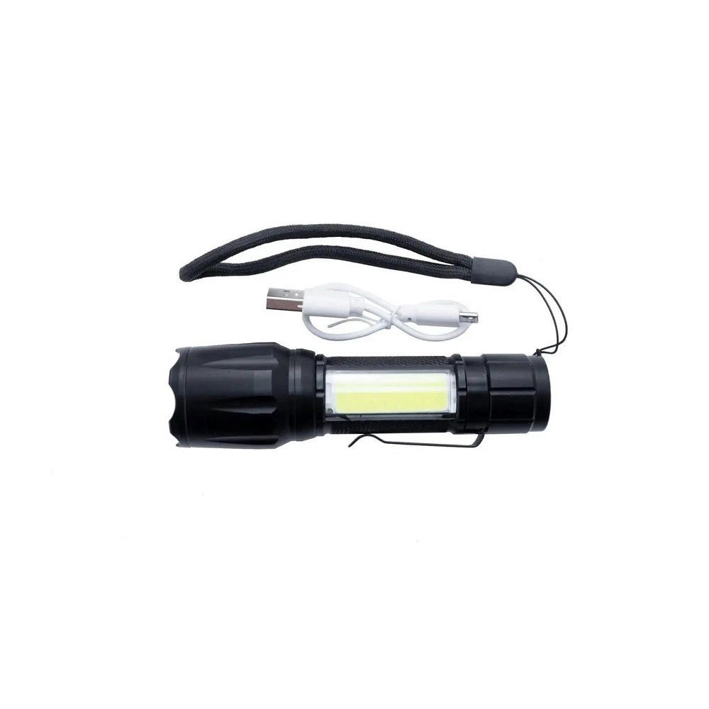 Trade Shop - Torcia Tattica Usb Ricaricabile A Led Zoom Telescopico Escursioni Pesca Tx-9633 -
