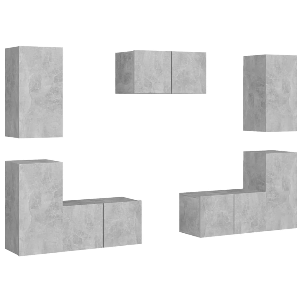 Set di mobili da 7 pezzi tra cui armadio credenza mobile TV televisore per soggiorno camera da letto salotto legno ingegnerizzato grigio 02_0025158