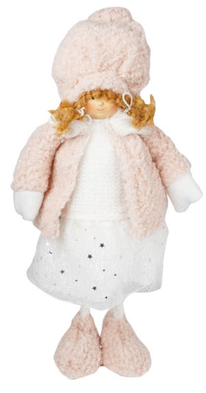 Bambola Natalizia H40 cm in Tessuto Rosa