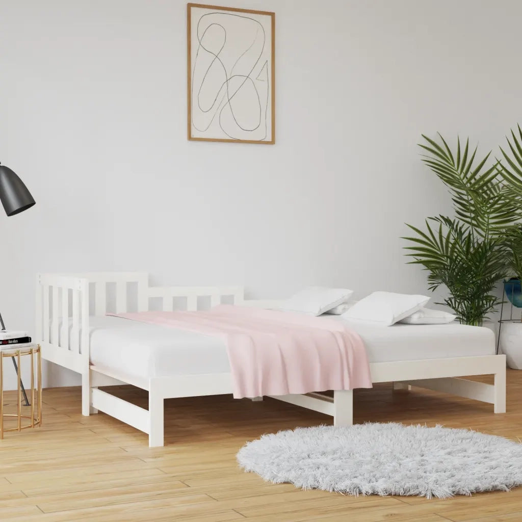 Letto singolo | Letto per adulti | Dormeuse Estraibile Bianca 2x(90x190) cm Legno Massello di Pino
