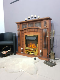 Camino Elettrico da Pavimento 112x115x30 cm Effetto Fiamma 2000W Amsterdam & Galileo Gold Noce