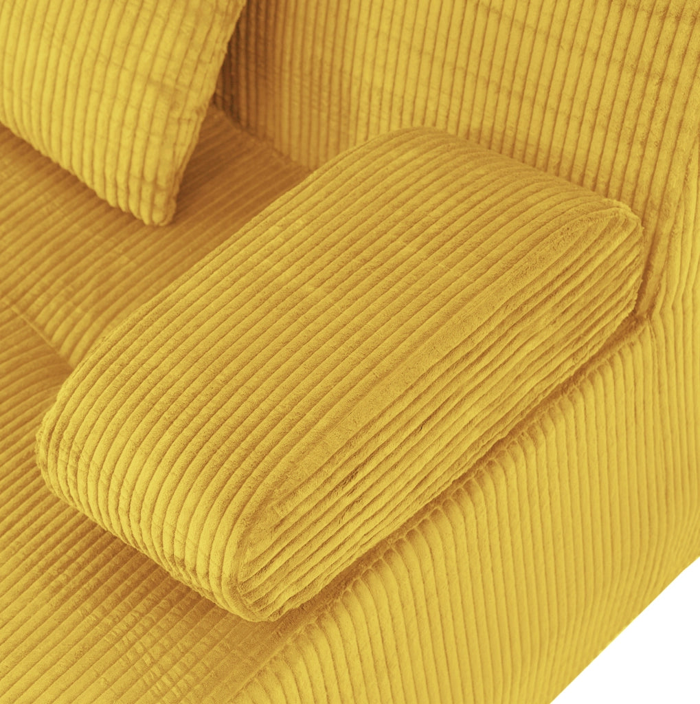 Divano modulare 4 posti in tessuto corduroy giallo brillante; 311 x 90 x 65 cm