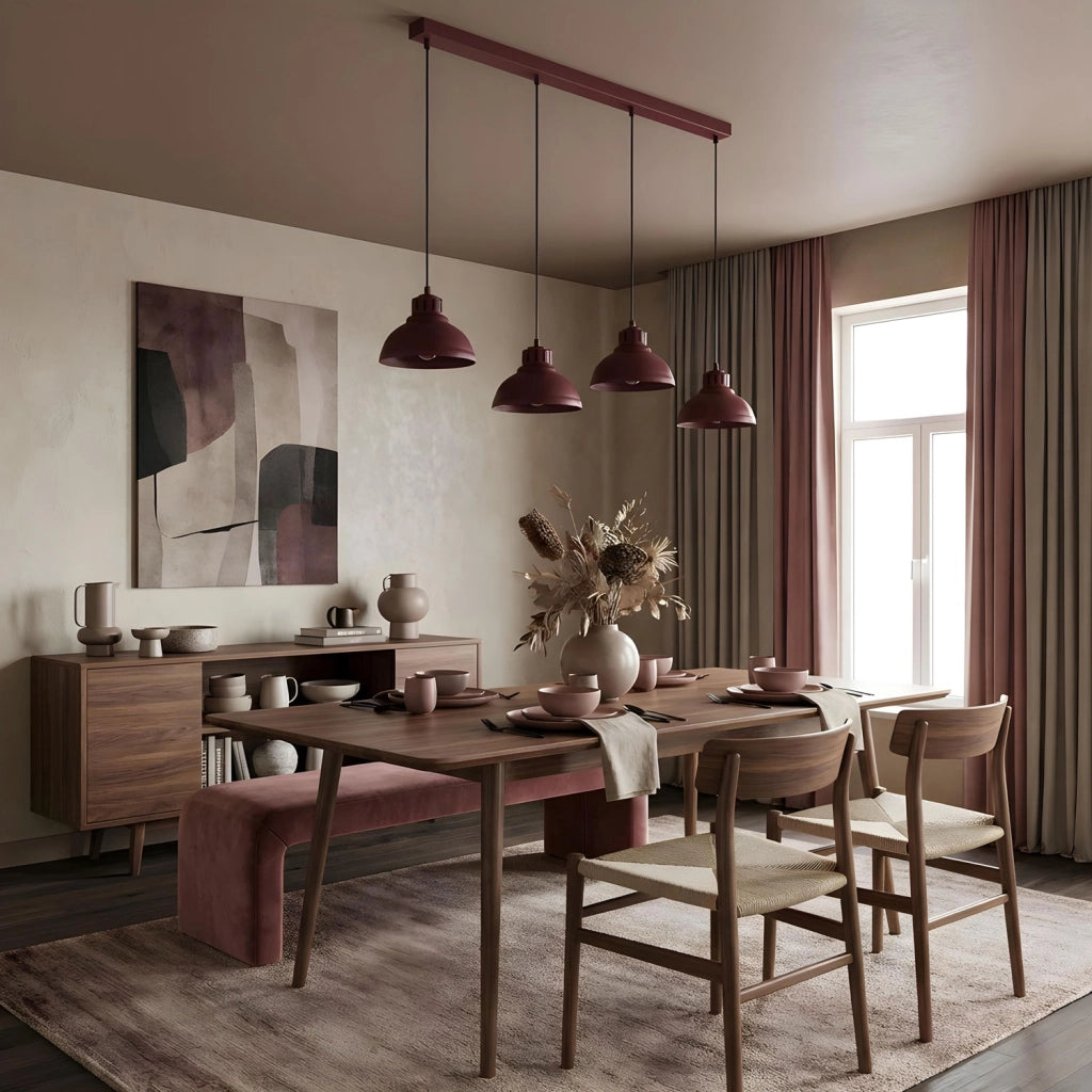 Lampada sospesa Sven 4xE27 bordeaux acciaio Luminex