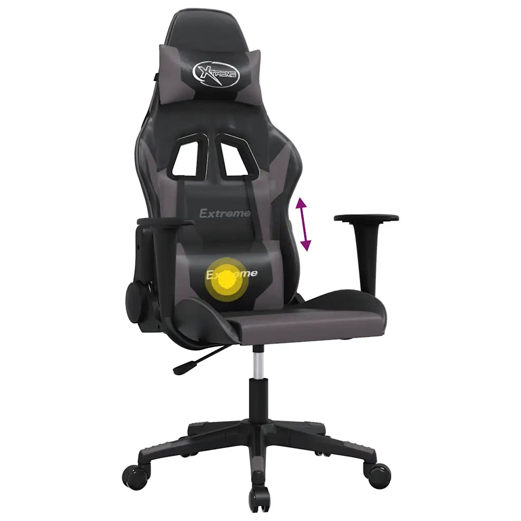 Sedia da Gaming | Sedia da e-sports Massaggiante Nero e Grigio in Similpelle
