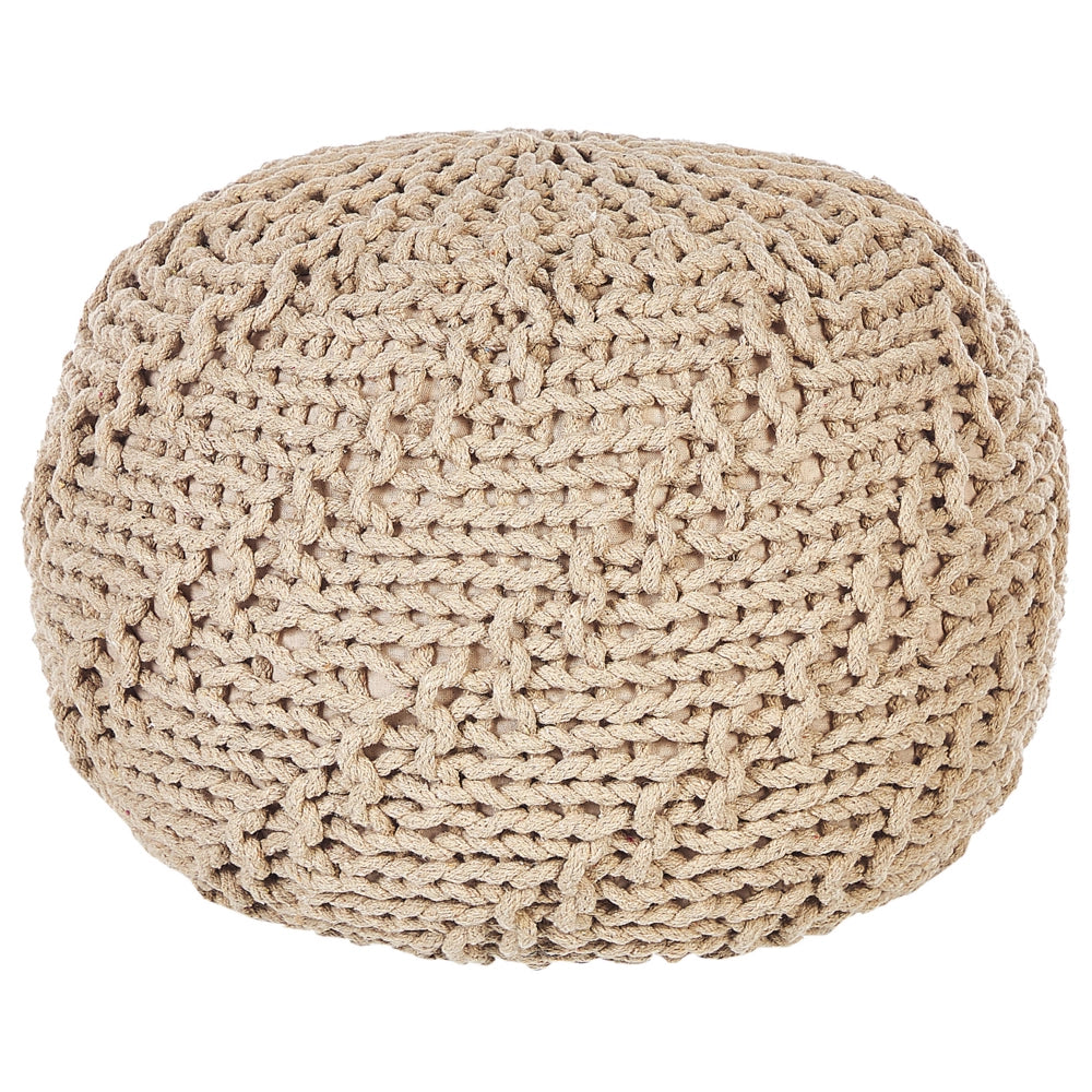 Pouf ottomana beige cotone lavorato a maglia perline EPS riempimento rotondo piccolo poggiapiedi 50 x 35 cm