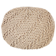 Pouf ottomana beige cotone lavorato a maglia perline EPS riempimento rotondo piccolo poggiapiedi 50 x 35 cm