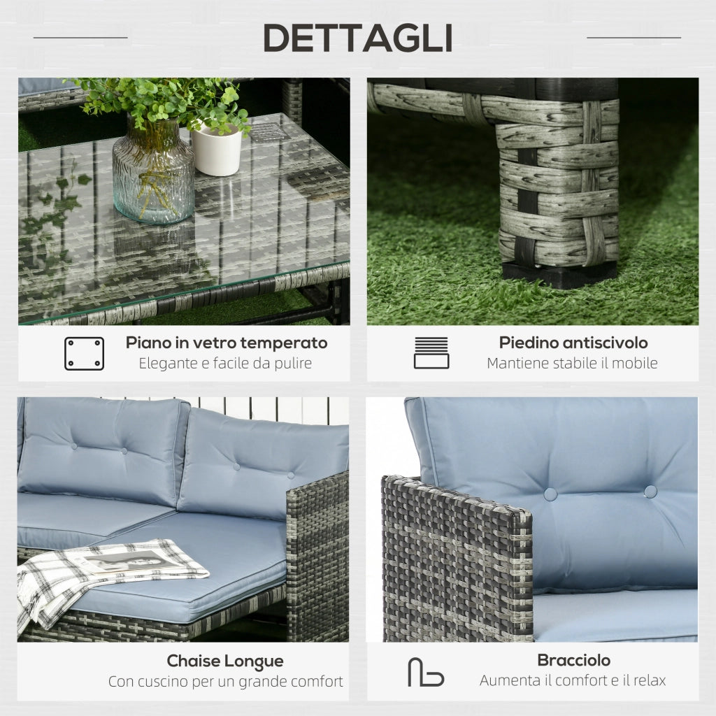 Set Salotto da Giardino ¨C Zephmum ¨C Grigio, Polyrattan, con Cuscini