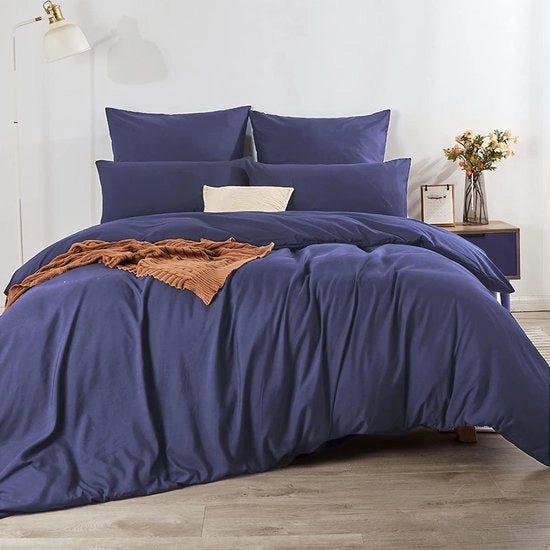 Set di copriletto, 200 x 200 cm, blu marino, set di copriletto in microfibra, non stirato e non pieghettabile, copriletto 200 x 200 cm set, con cuscino 80 x 80 cm, set da 2, con chiusura a zip