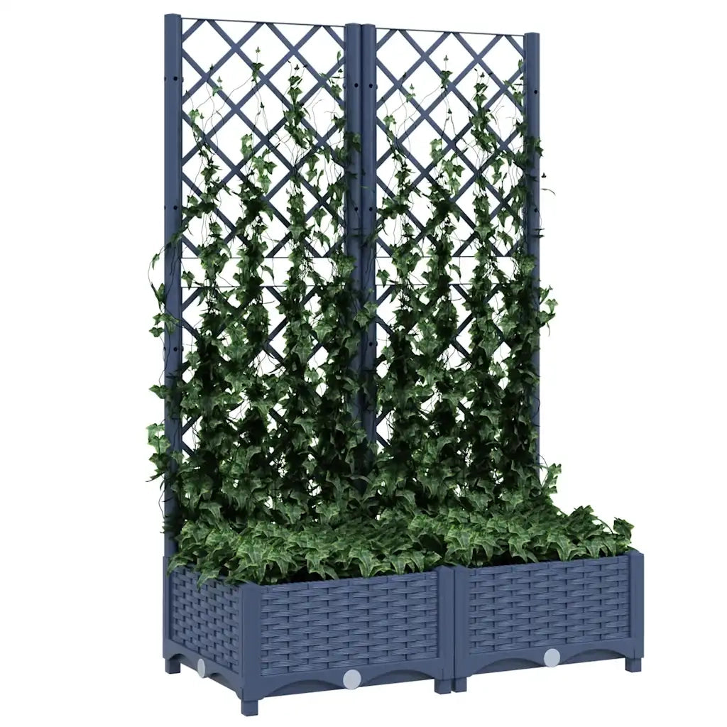 Fioriera | Cassetta per fiori | Vaso da giardino con traliccio blu grigio 80x40x121,5 cm PP
