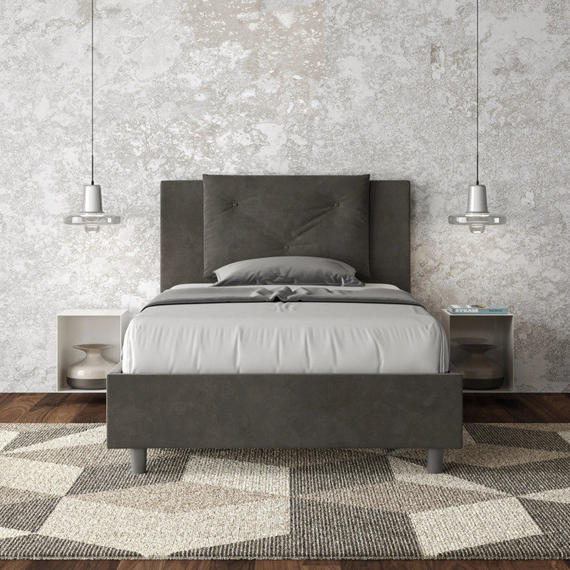 Letto imbottito Piazza e mezzo 110x210 cm Appia - Senza rete,Microfibra,Grigio