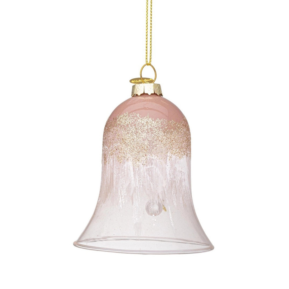 Campanella Albero di Natale in Vetro Sfumatura Rosa Bianco Elegance