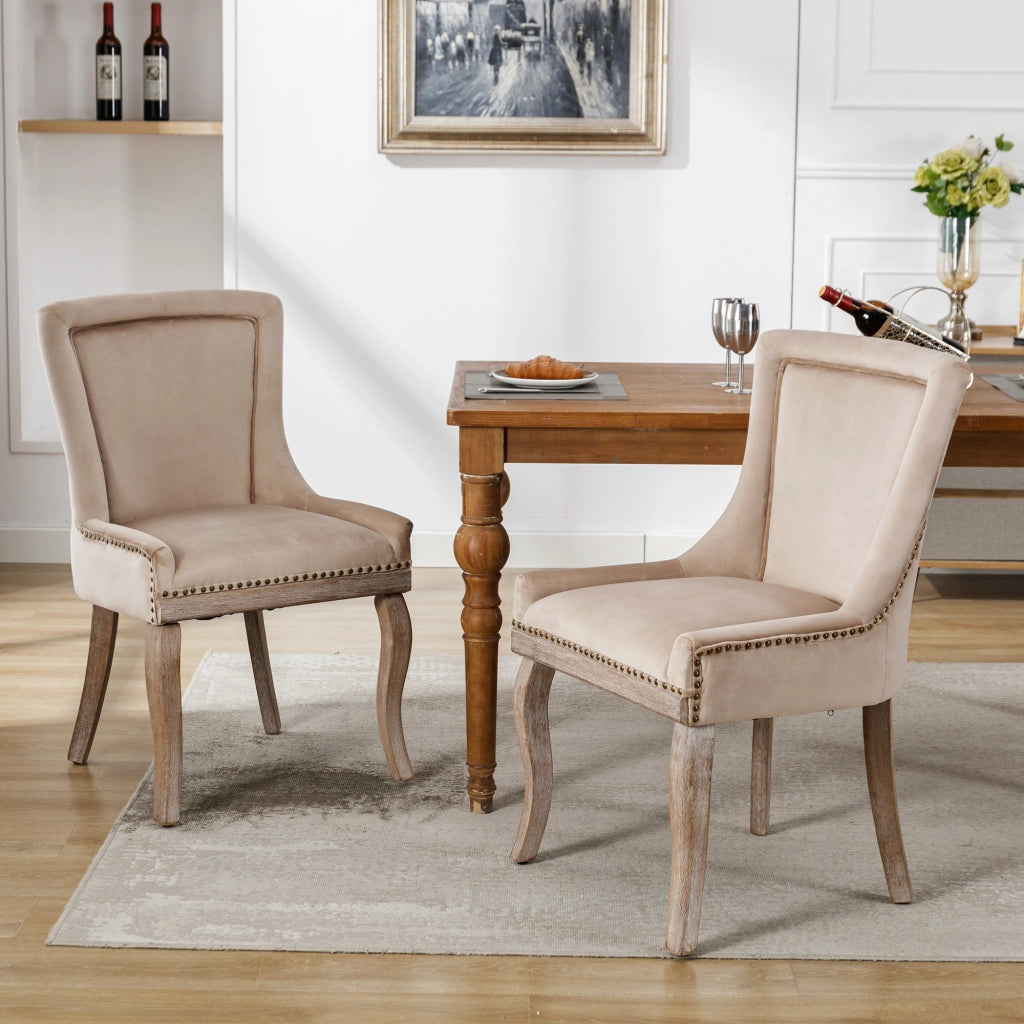 Sedie da Pranzo Imbottite in Velluto con Gambe in Legno Massello ¨C MINIMAL ¨C Beige, Set 2 Pezzi