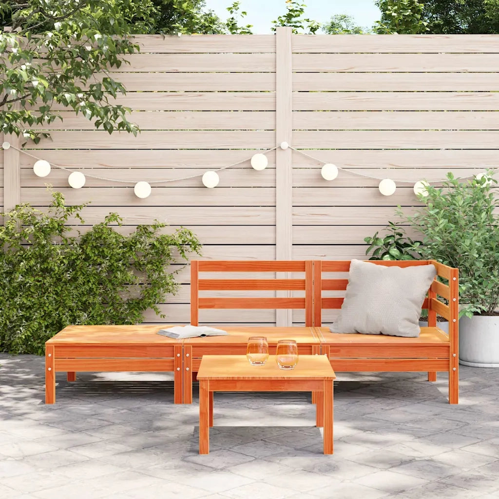 Divano da Giardino a 3 Posti-Sofa da Giardino-Divano da esterno Marrone Cera Legno Massello Pino