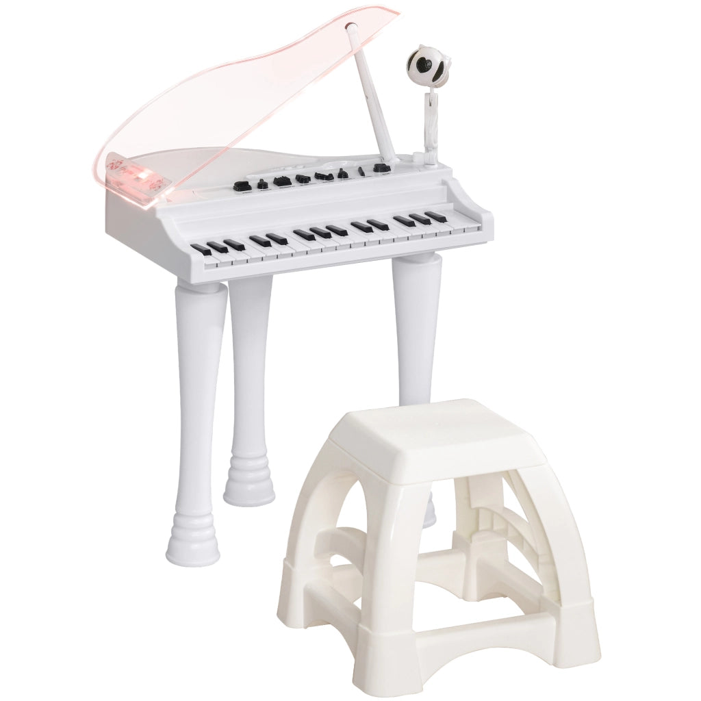 Piano Giocattolo per Bambini con Microfono e Sgabello ¨C zephmum ¨C 37x30,5x60,4 cm Bianco