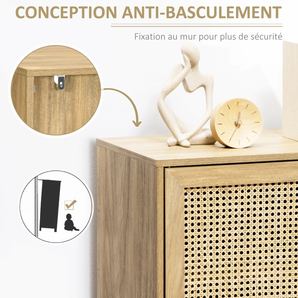 Credenza con cassetti e anta in rattan effetto legno ¨C zephmum ¨C 80x39x70 cm