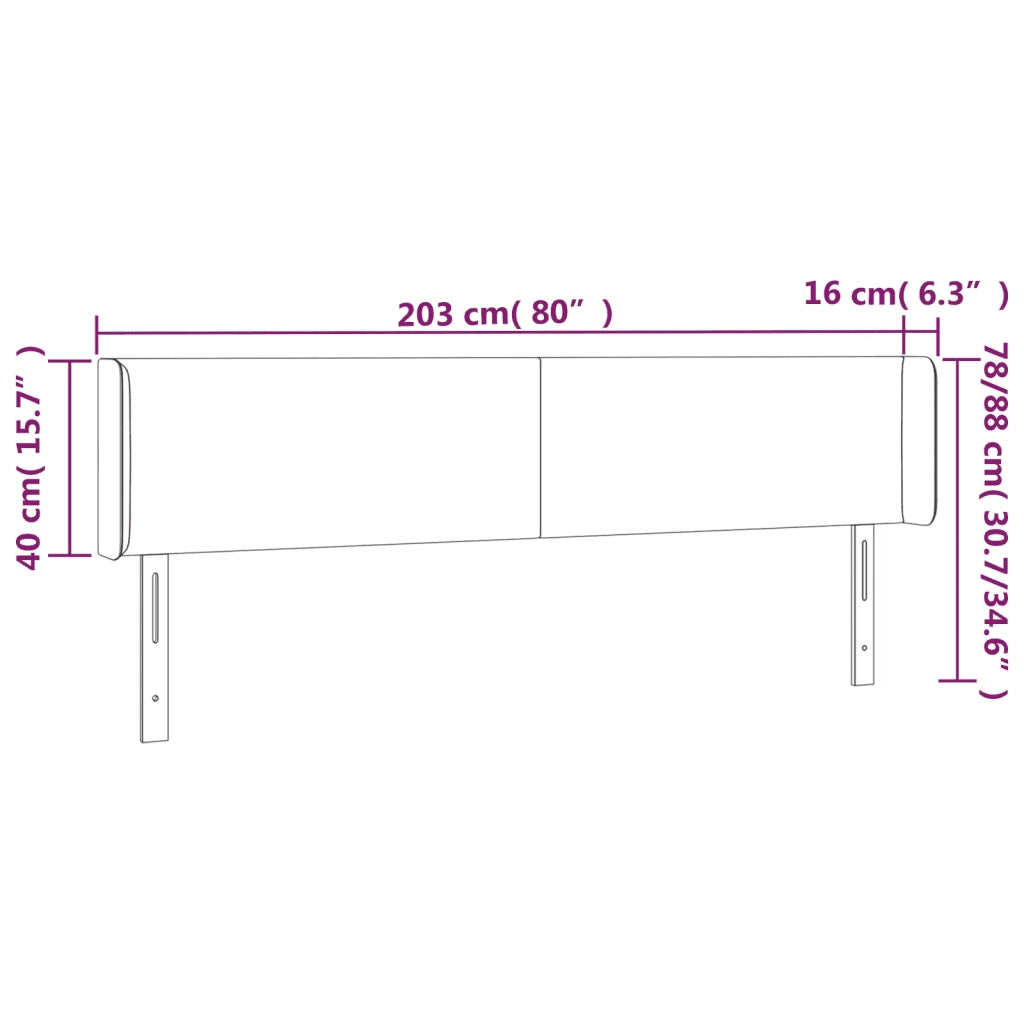 Testiera a LED-Testata con LED Crema 203x16x78/88 cm in Tessuto 815635