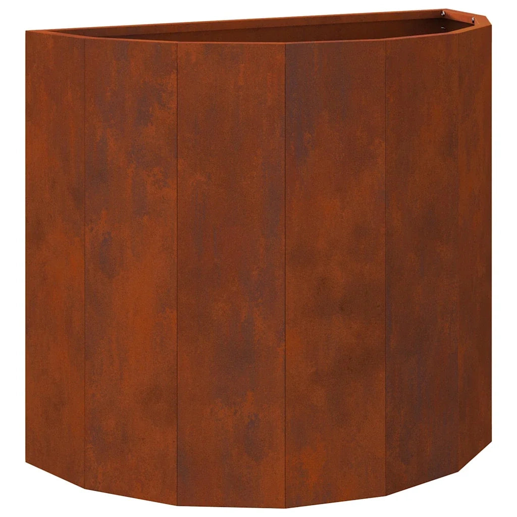 Fioriera semicircolare dal design moderno per terrazzo o giardino 60 x 30 x 50 cm realizzata in acciaio arrugginito 02_0052963