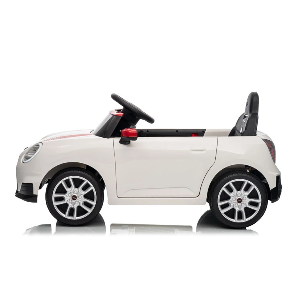 Macchina Elettrica per Bambini Licenza Ufficiale Mini Cooper S Cabrio 12V Sedili in Pelle e Telecomando Bianco