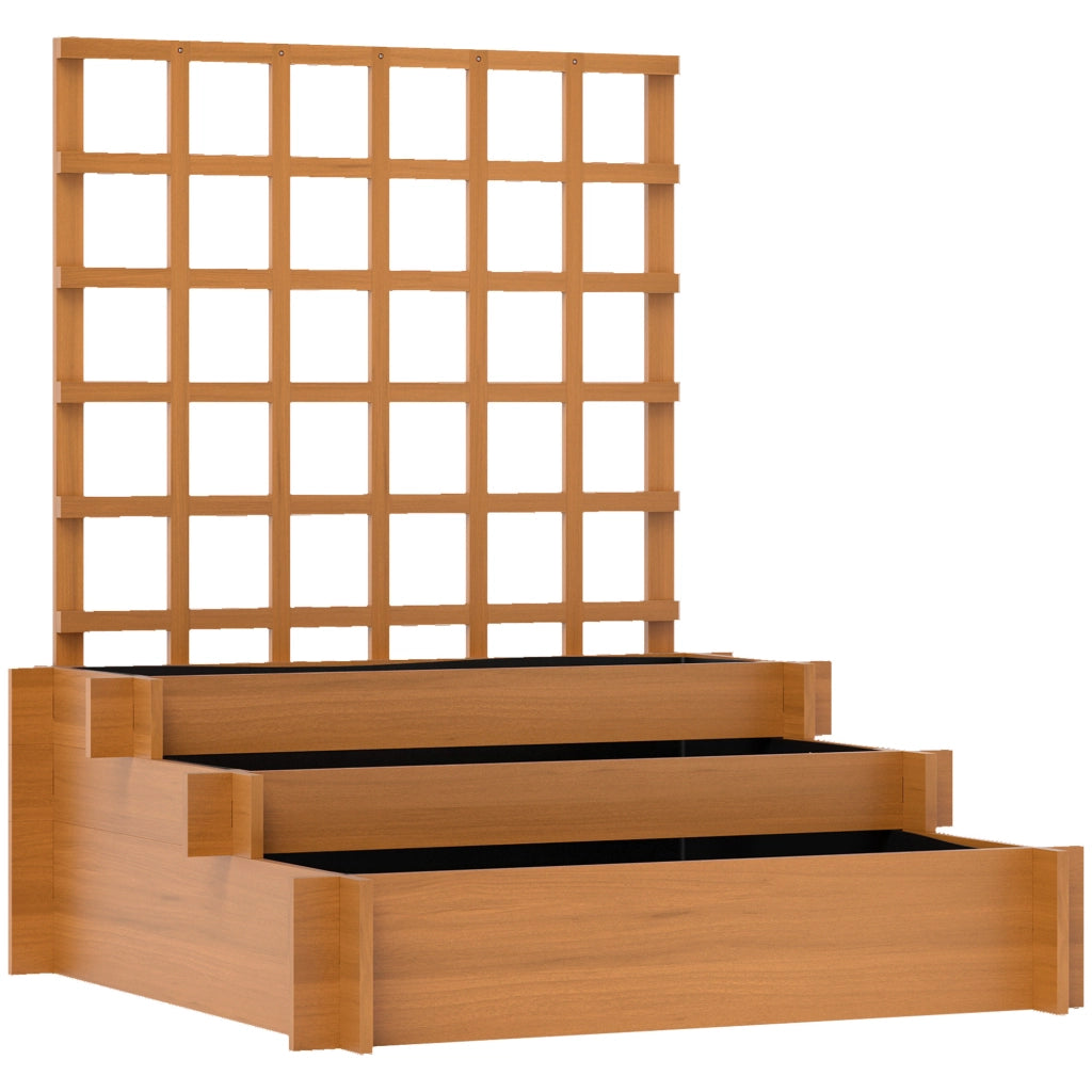 Fioriera con Grigliato a 3 Livelli 95x95x110 cm in Legno di Abete e Tessuto non Tessuto Marrone