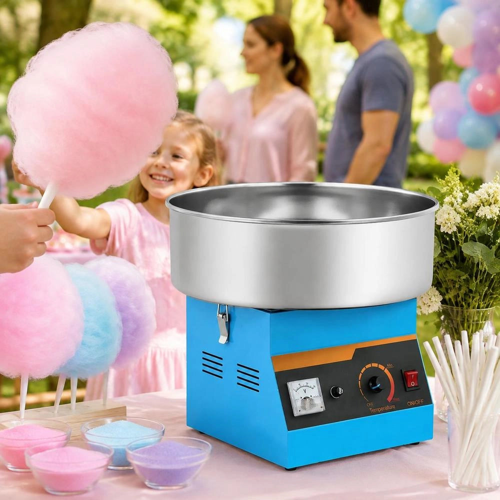 1000W Electric Cotton Candy Machine With 38cm Stainless Steel Bowl & Sugar Spoon, Makes Cotton Candy For Birthdays And Family Parties At Home, Blue Cotton Candy Maker