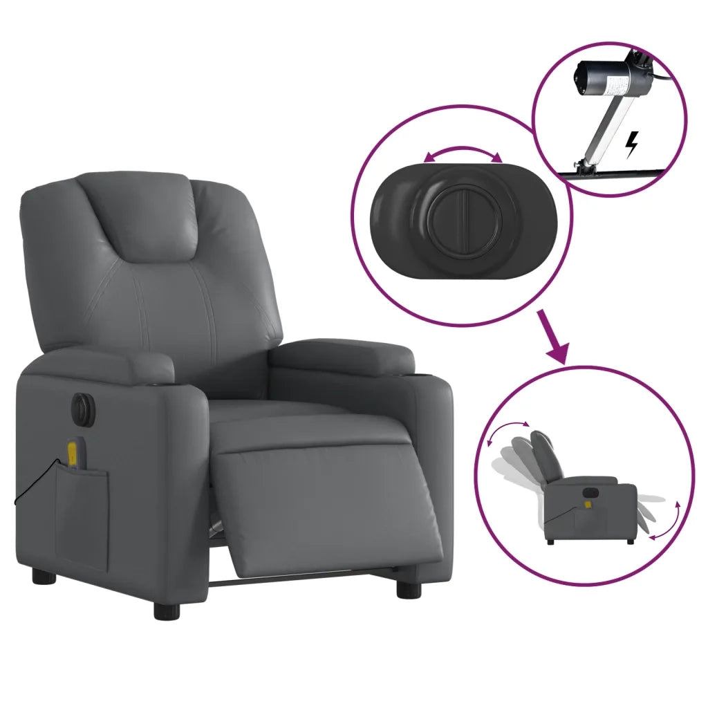 Poltrona Massaggiante | Sedia Relax Elettrica Reclinabile Grigio Similpelle