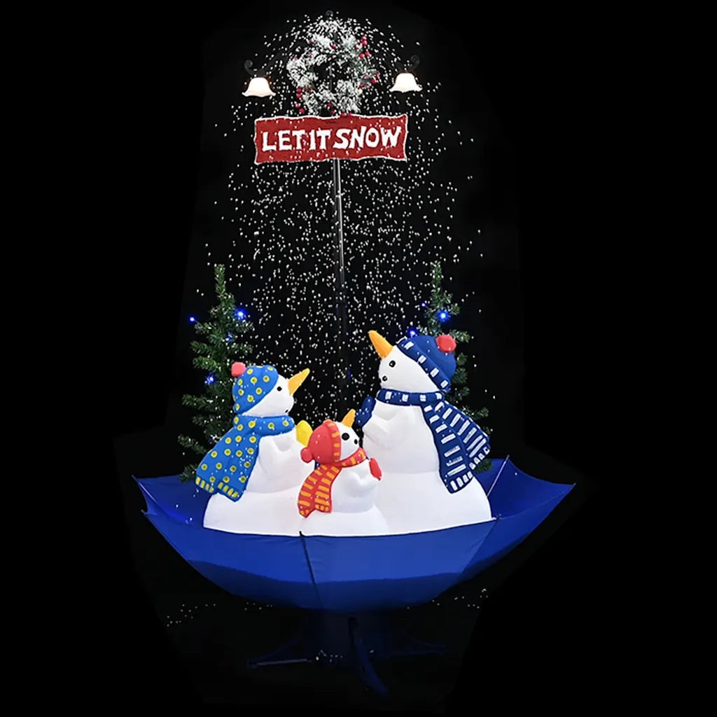 Albero di Natale | Decorazioni natalizie con Nevicata e Base ad Ombrello Blu 170 cm PVC